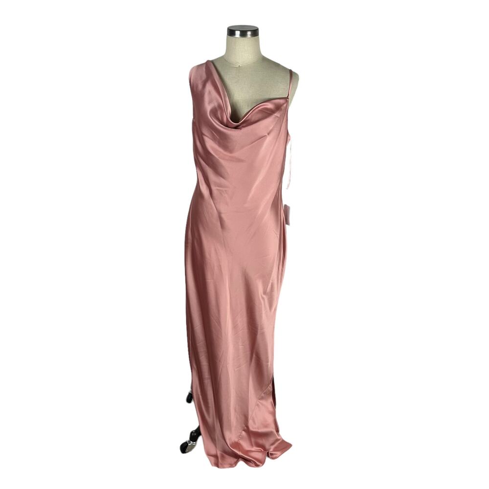 SOCIAL BRIDESMAIDS 8211 Asymmetrical One Shoulder Cowl Maxi Slip Dress Pink L‎